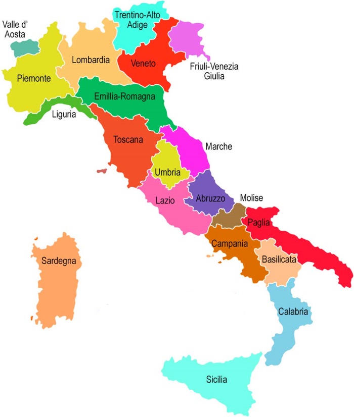 regije italije mapa